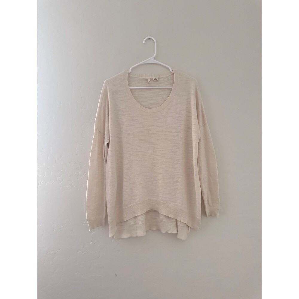Moth Anthropologie Cream Sweater Size M Lightweight Cotton Knit Boho Minimalist